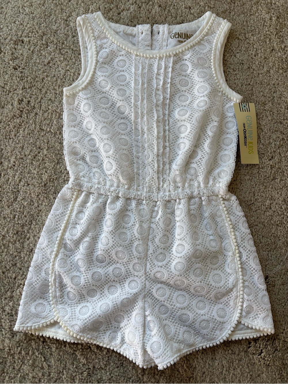New Genuine Kids OshKosh Girls 4T White Floral Lace Sleeveless Romper